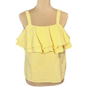 Ruffle Tank Top Sz.S Butter Yellow Striped 100% Cotton Cottage Beach Coastal